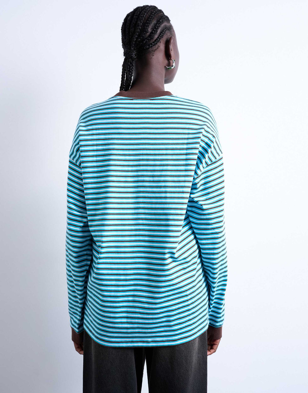 Topshop stripe long sleeve slouchy skater tee in blue
