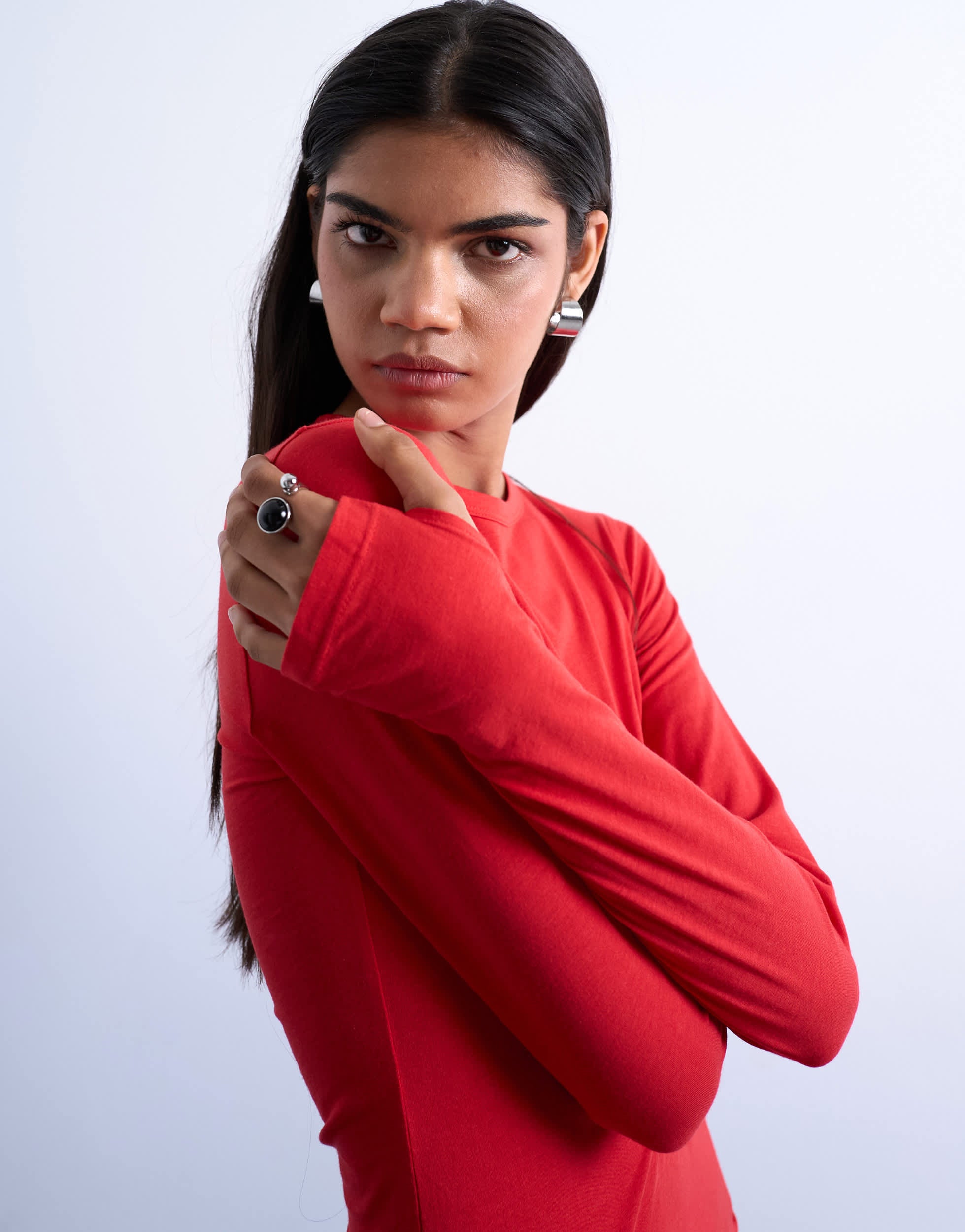 Topshop Langarmshirt mit Rundhalsausschnitt in Rot