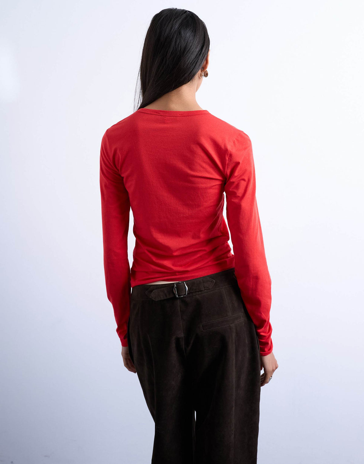 Topshop long sleeve crew neck superfine top in red