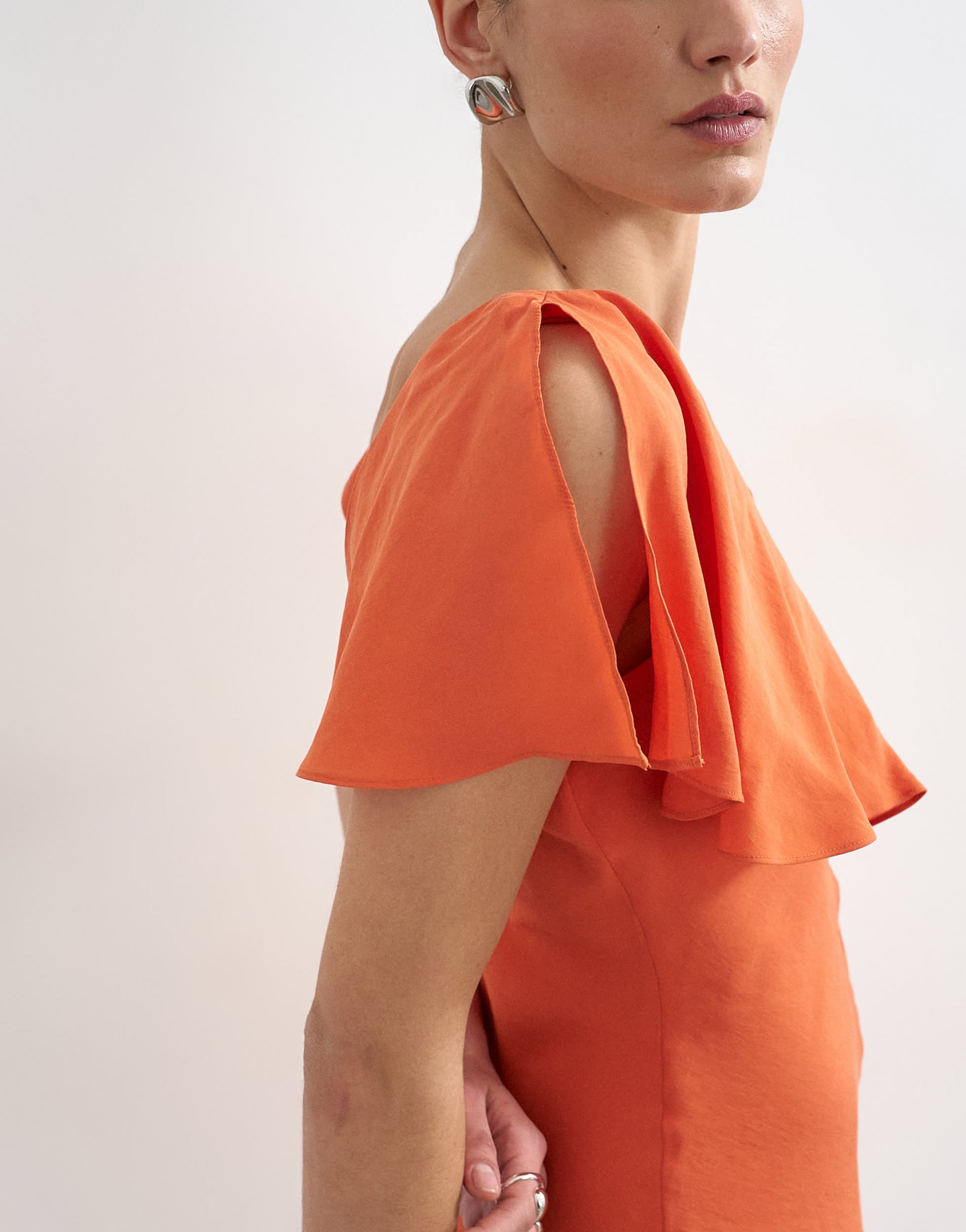 Topshop asymmetric frill mini dress in orange