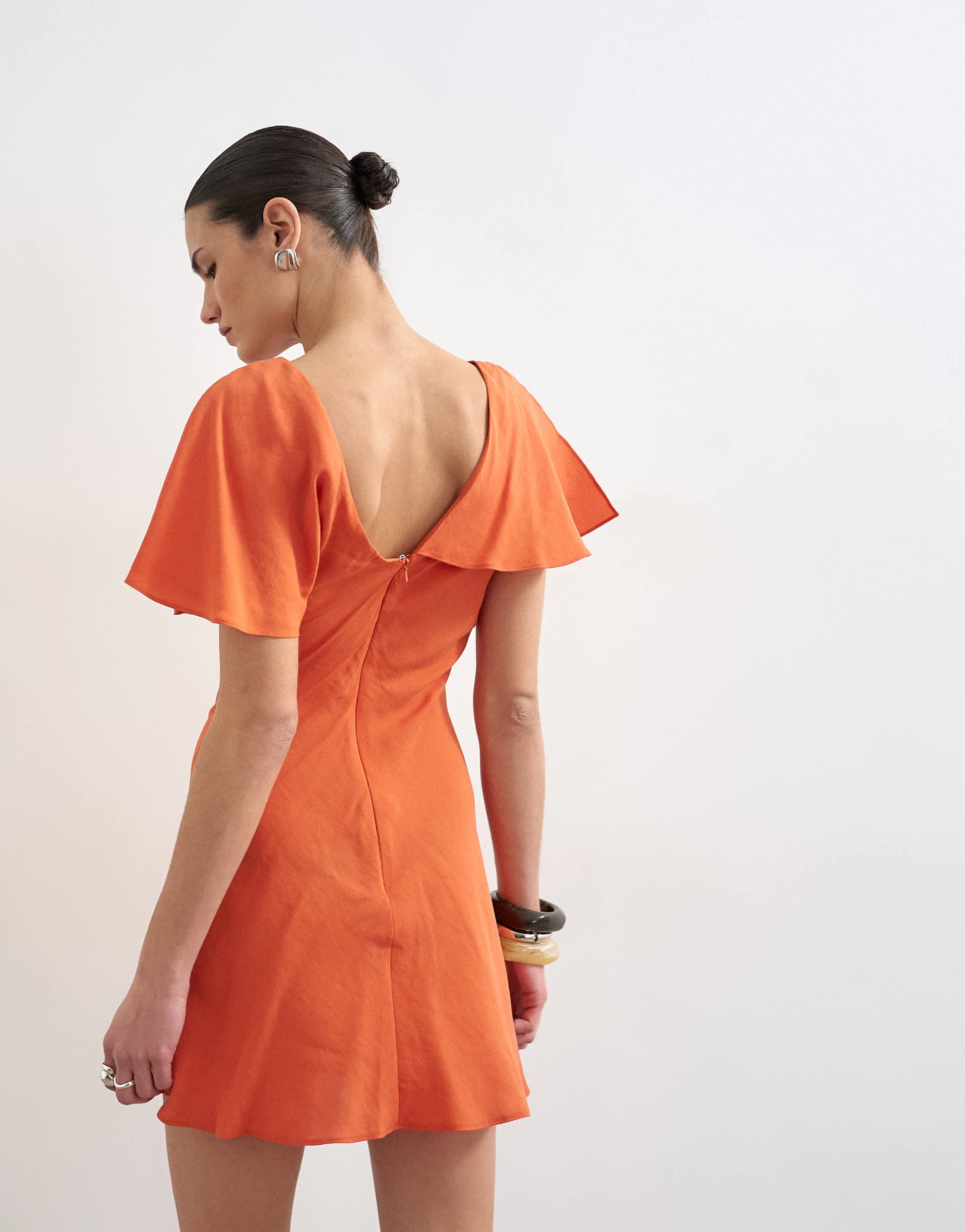 Topshop asymmetric frill mini dress in orange