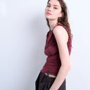 Topshop ruffle detail tank top in berry