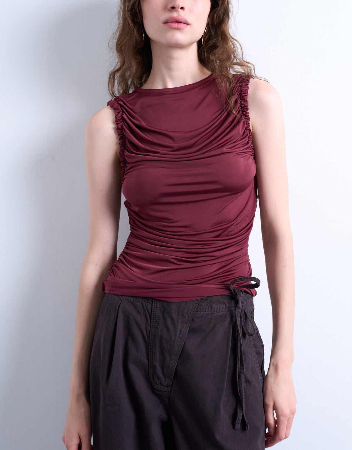 Topshop ruffle detail tank top in berry