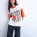 Topshop graphic oversized pizzeria tee with contrast sleeves in white