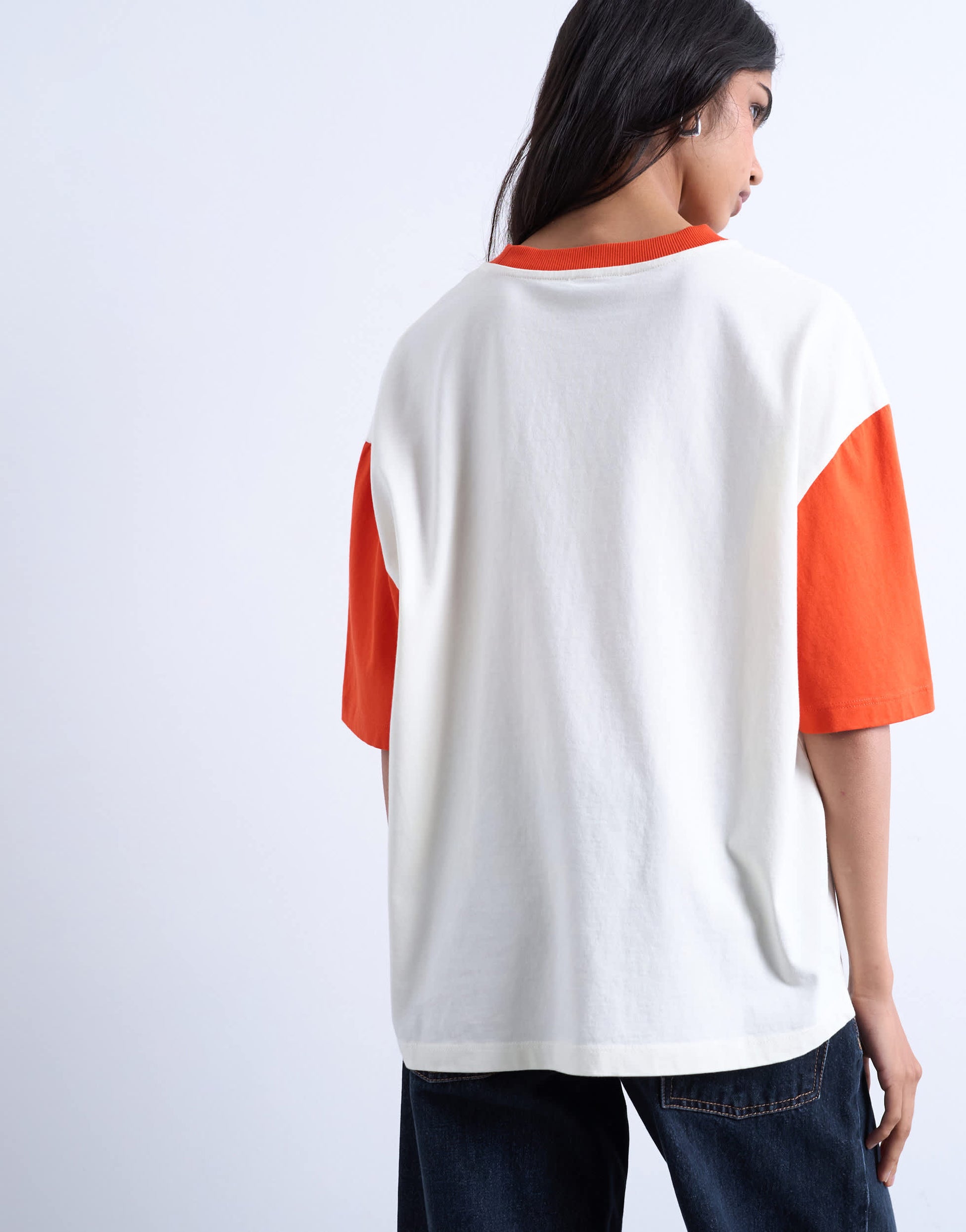 Topshop graphic oversized pizzeria tee with contrast sleeves in white