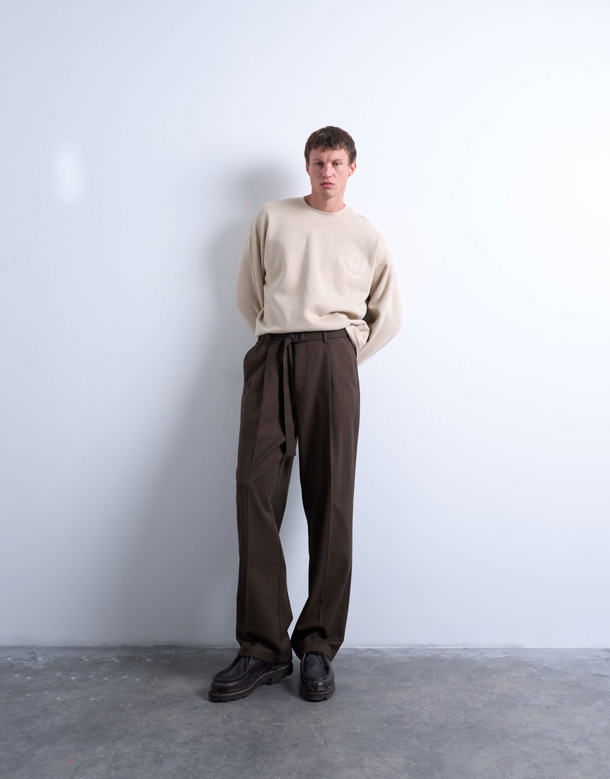Topman oversized fit sweatshirt with raised floral print in stone