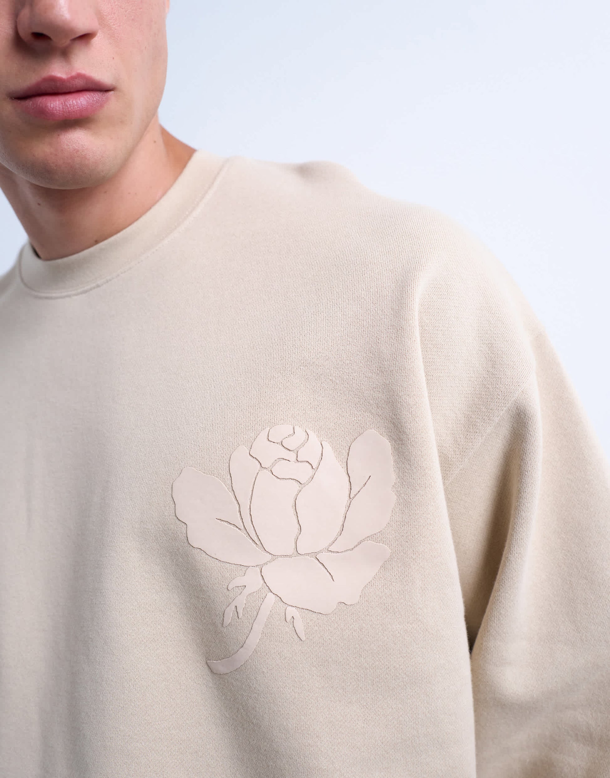 Topman oversized fit sweatshirt with raised floral print in stone
