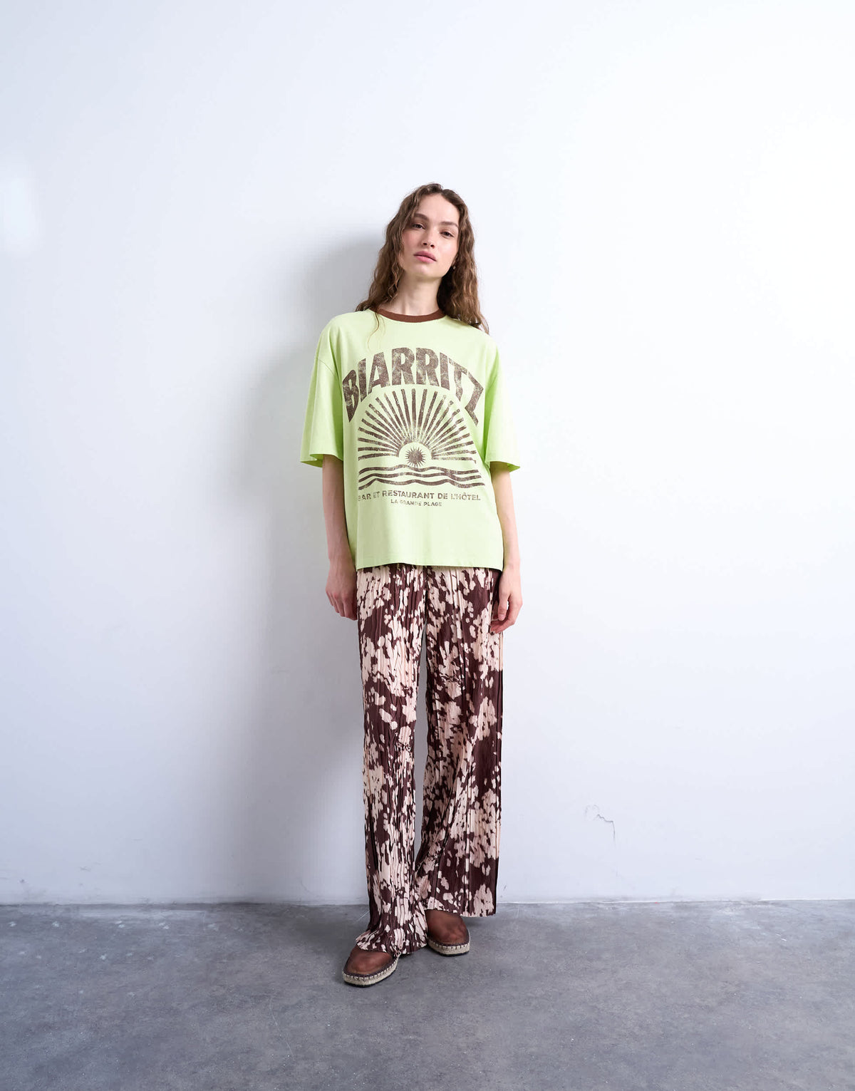 Topshop graphic biarritz oversized ringer tee in green