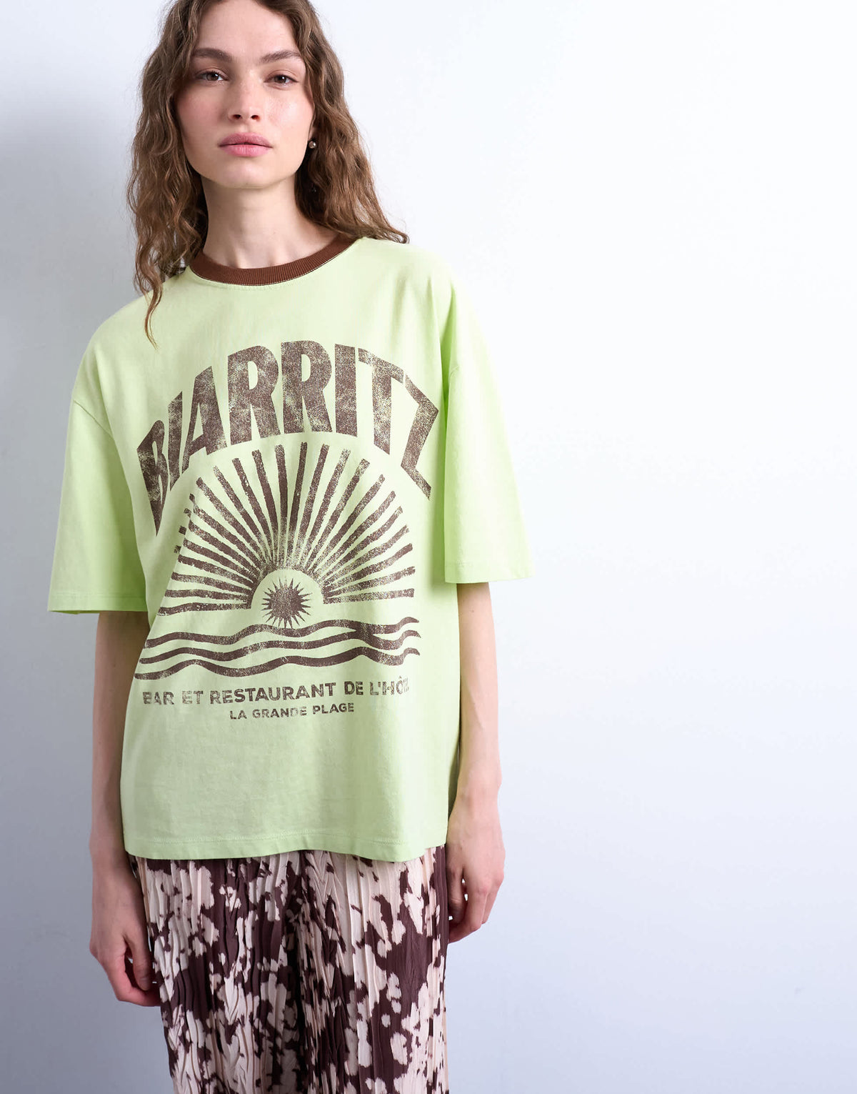 Topshop graphic biarritz oversized ringer tee in green