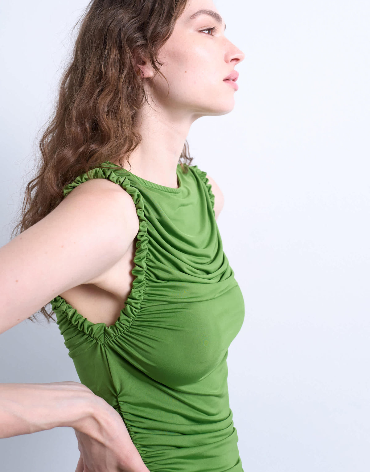 Topshop ruffle detail tank top in green