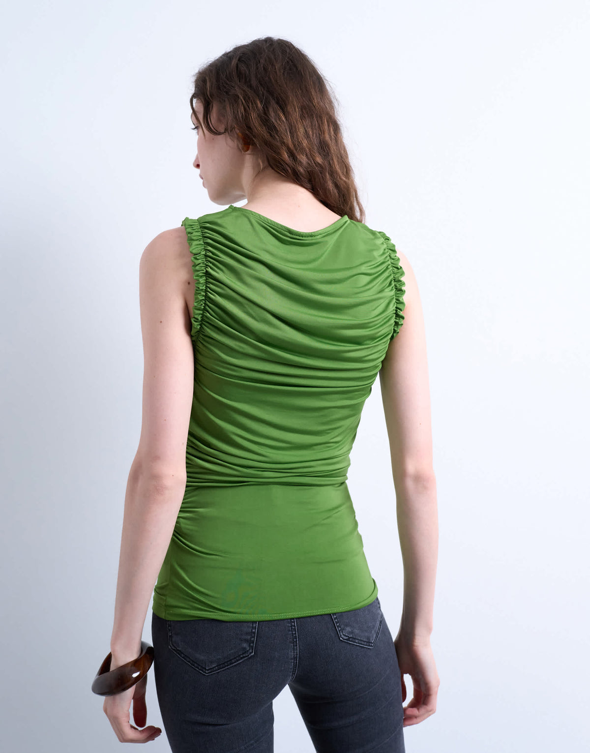 Topshop ruffle detail tank top in green