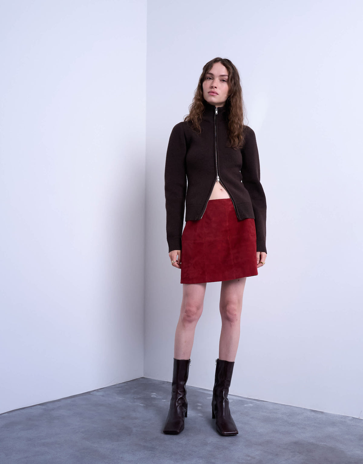 Topshop co-ord real suede mini skirt in burgundy