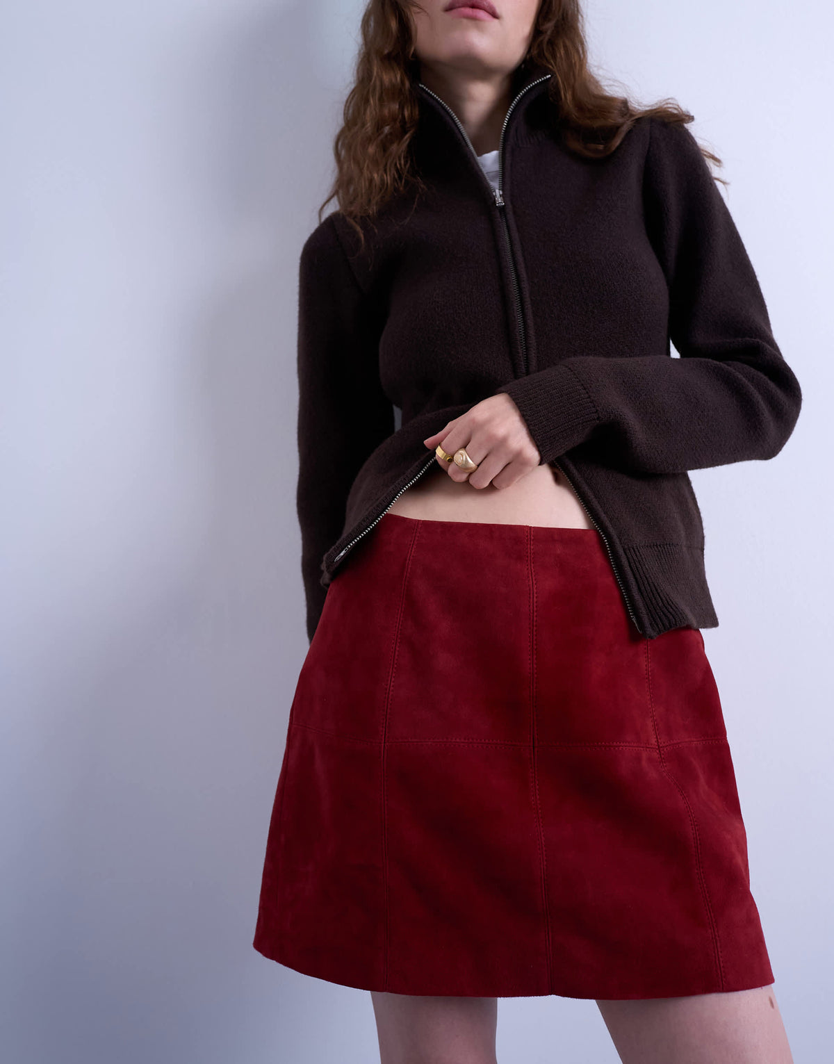 Topshop co-ord real suede mini skirt in burgundy