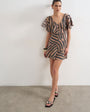 Topshop asymmetric frill mini dress in abstract choc stripe