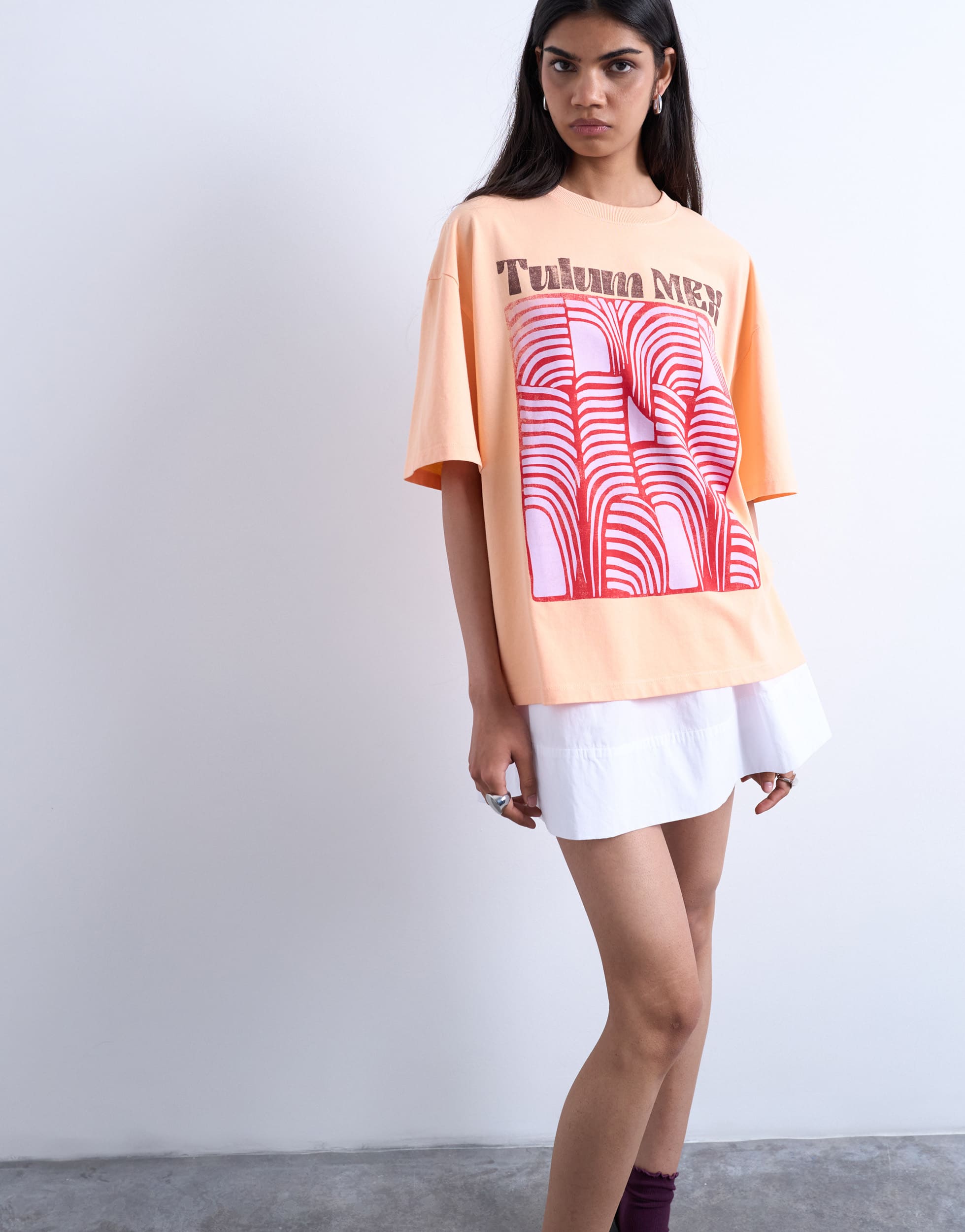 T-shirt oversize Topshop Tulum à motif orange