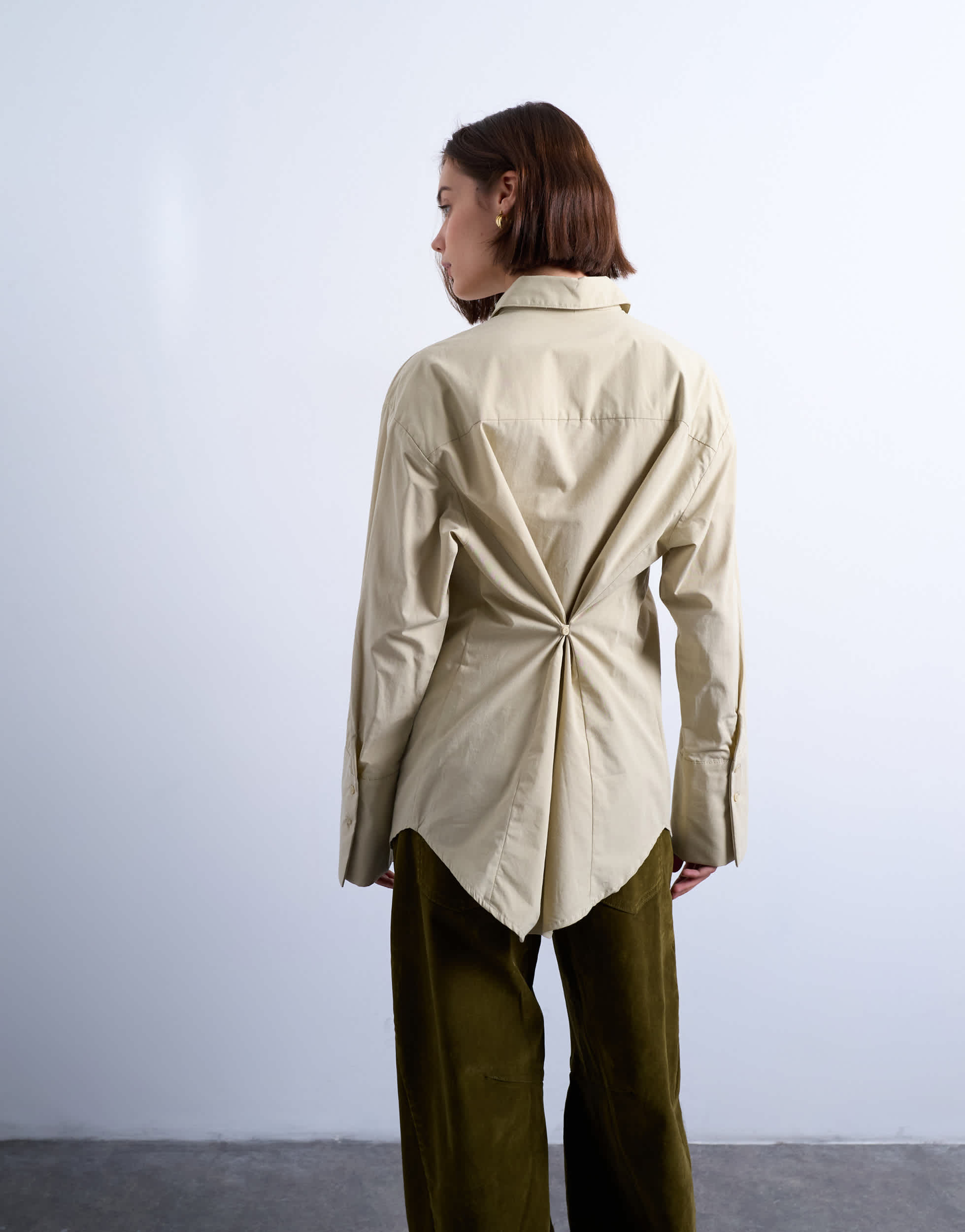 Topshop cinched oversized poplin shirt in stone