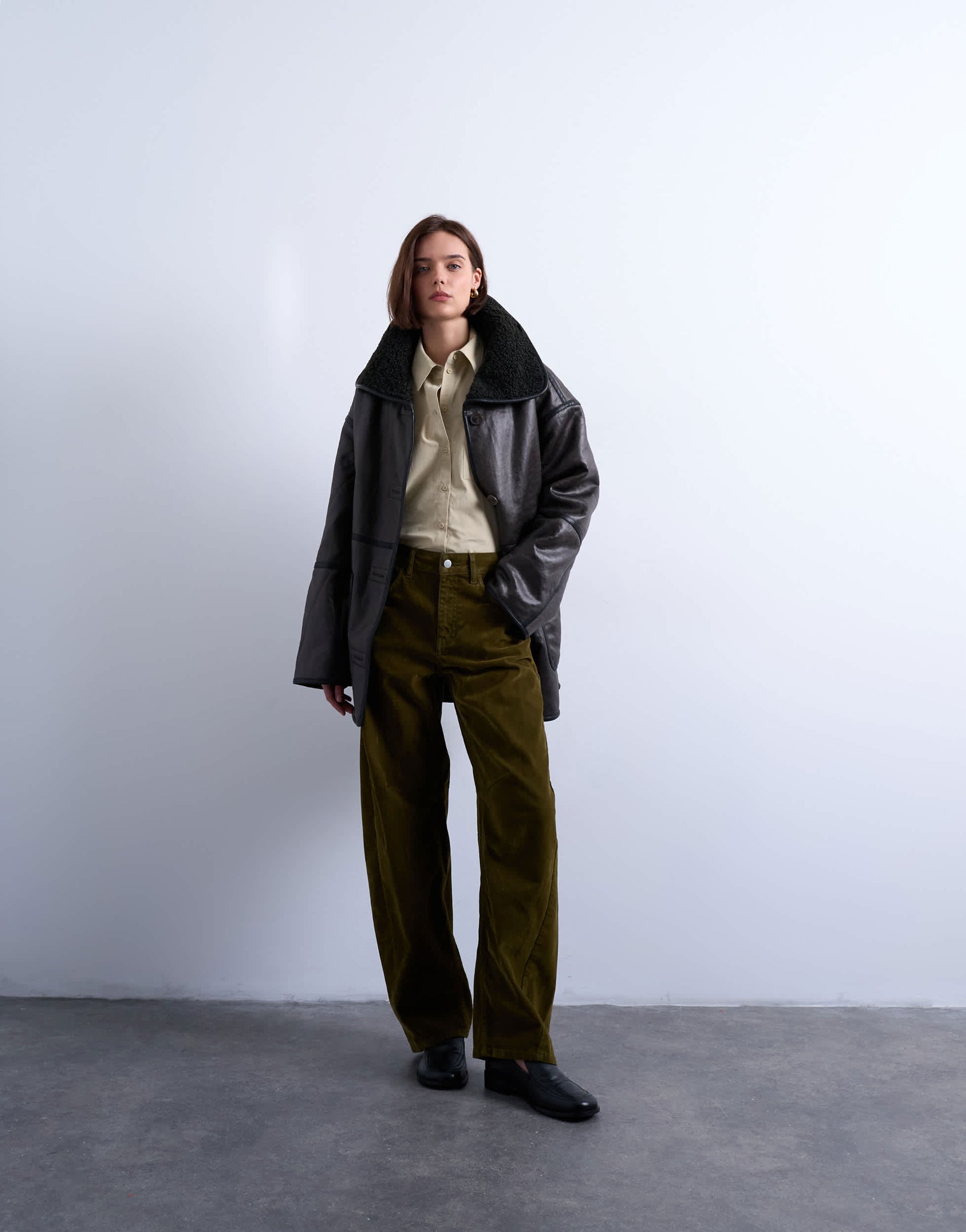 Topshop cinched oversized poplin shirt in stone