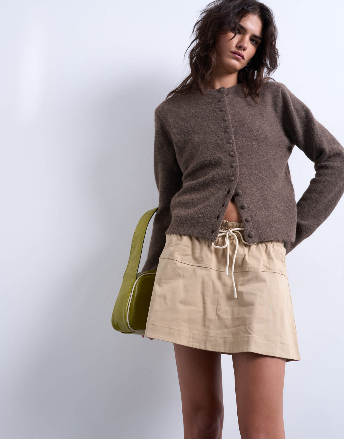 Topshop elasticated waist mini skort in beige