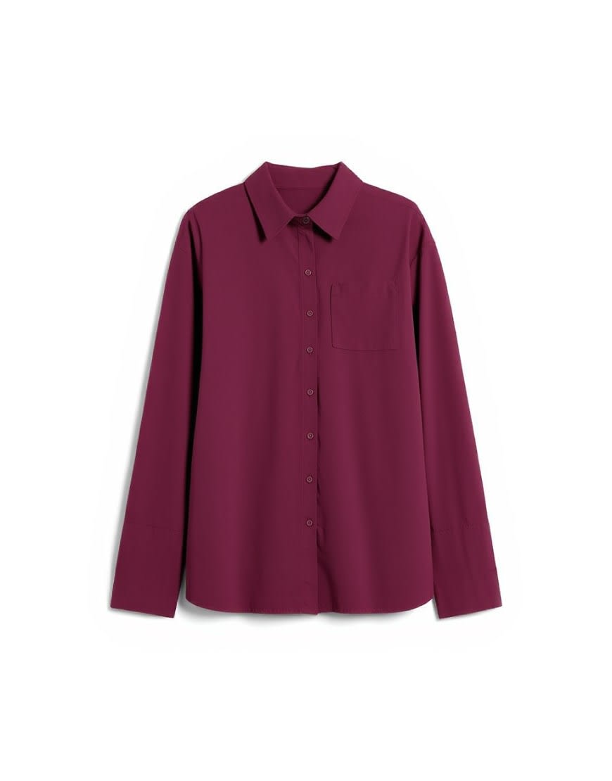 Topshop cinched oversized poplin shirt in burgundy