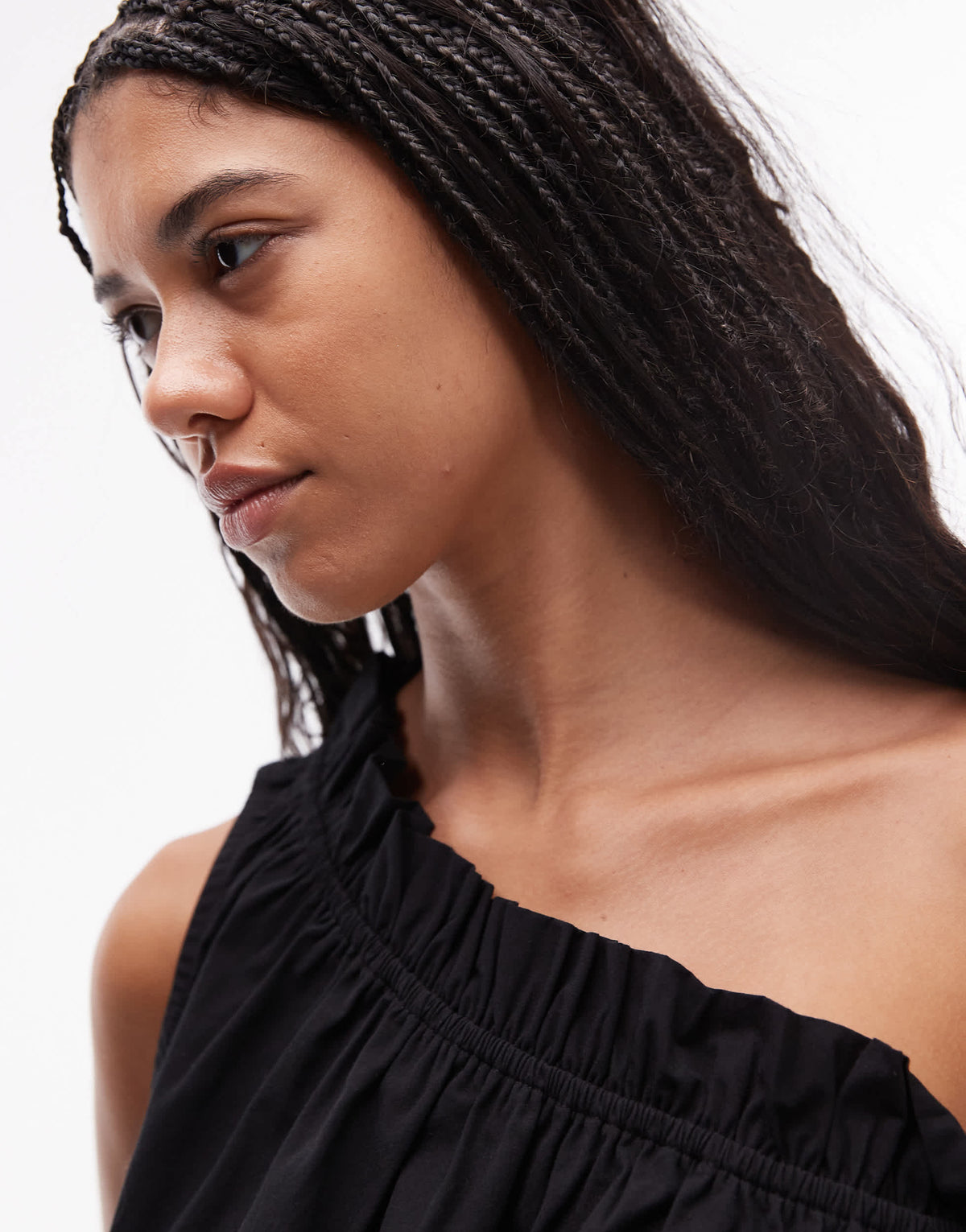 Topshop one shoulder gathered detail top in black