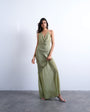 Topshop occasion mixed fabric cowl neck dress in soft green