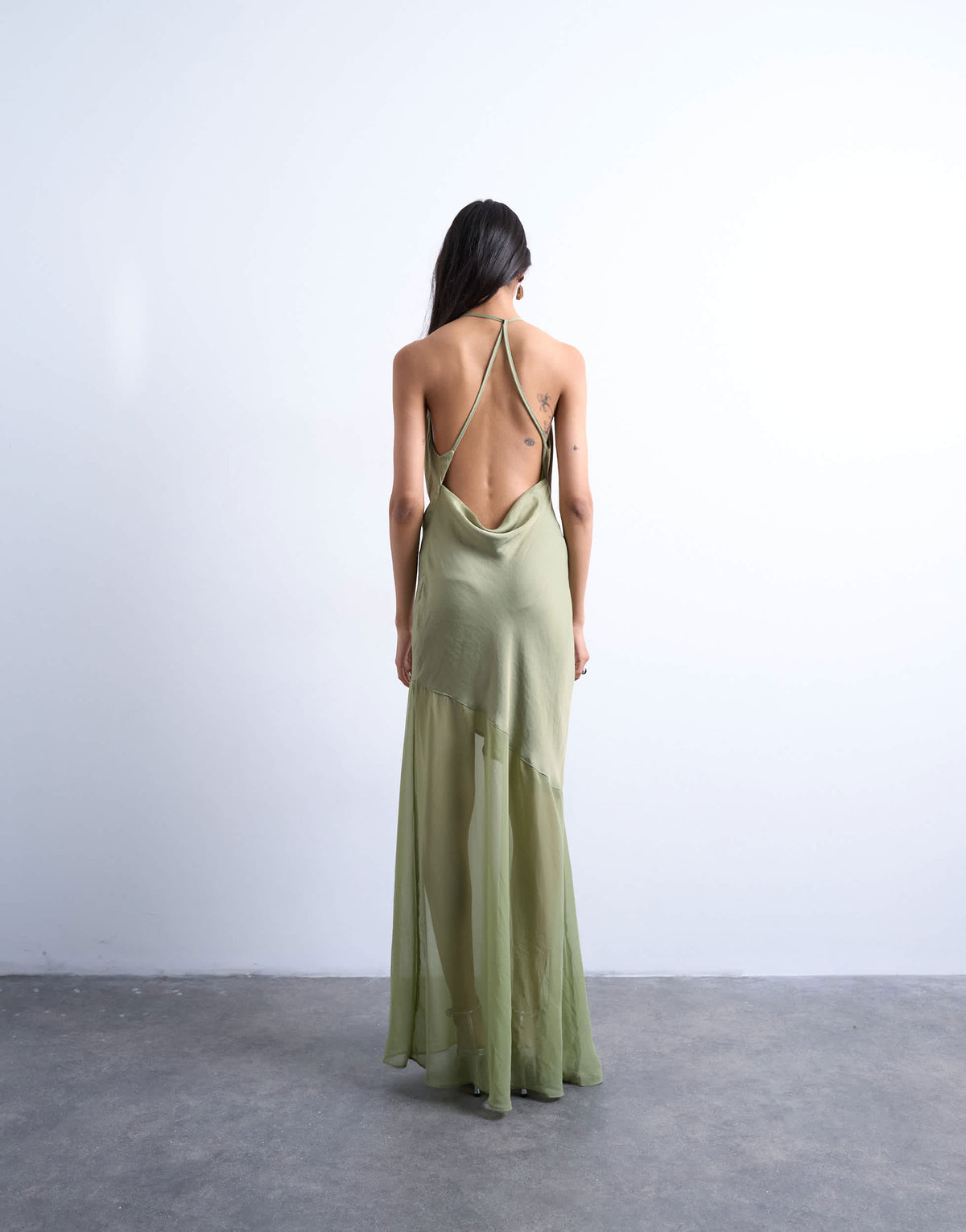 Topshop occasion mixed fabric cowl neck dress in soft green
