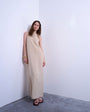 Topshop high neck open back chuck on cupro midi dress in buttermilk