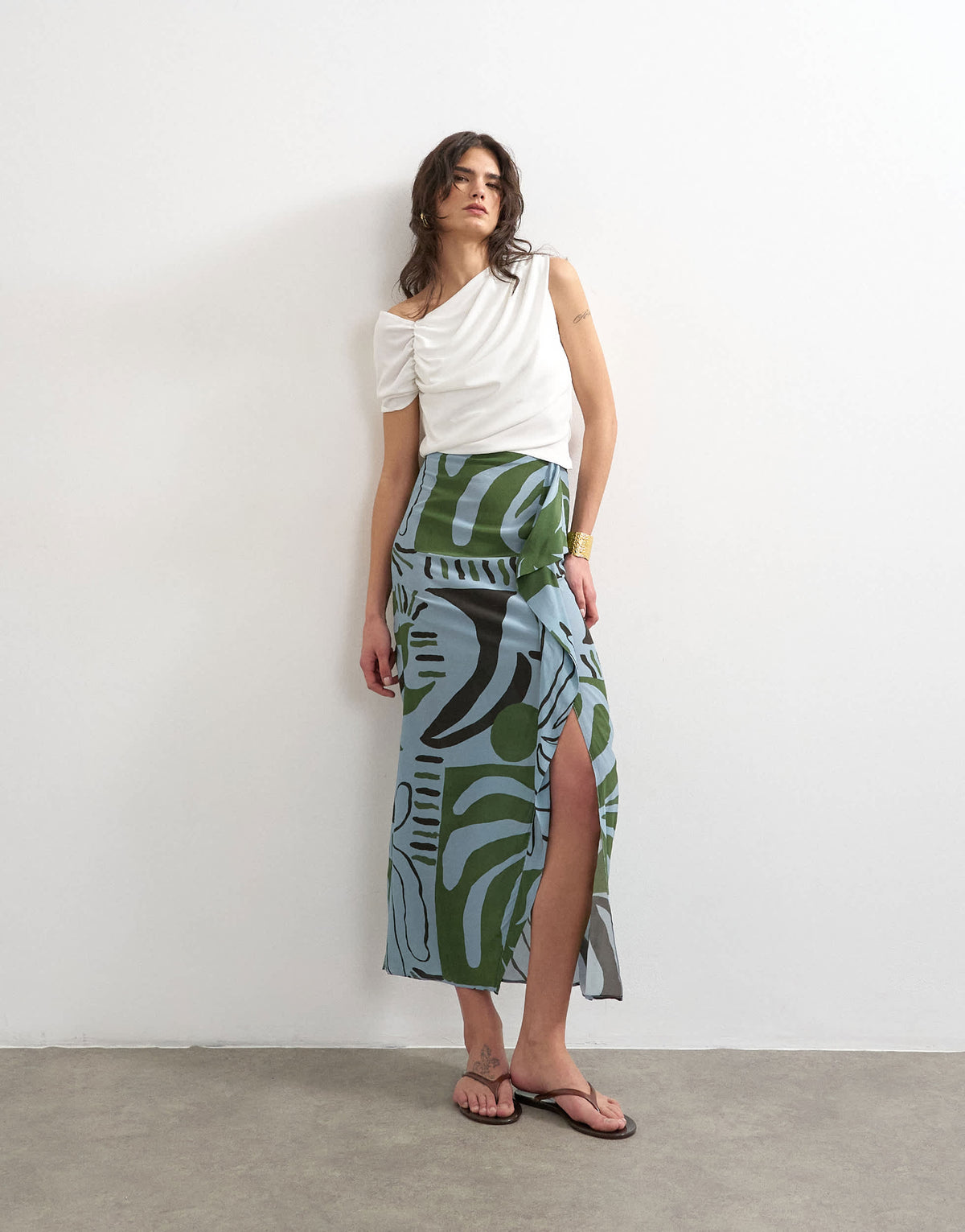 Topshop co ord sarong maxi skirt in blue abstract leaf print