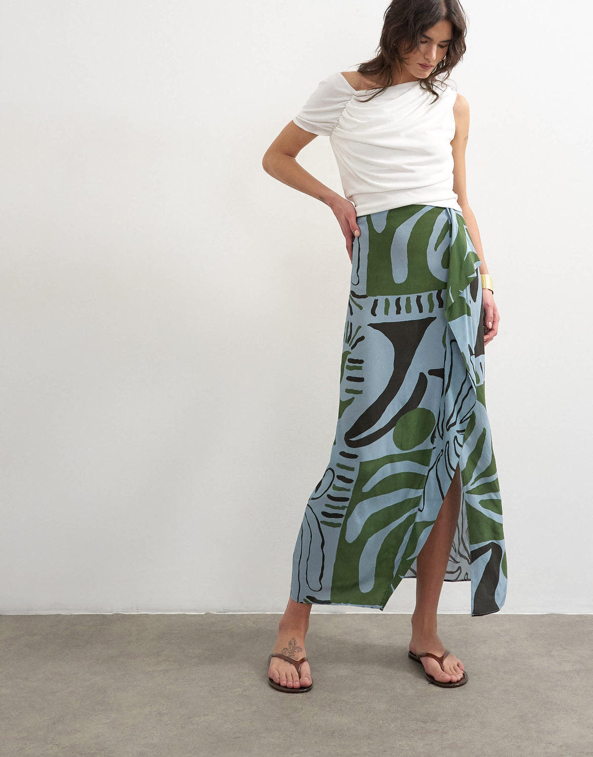 Topshop co ord sarong maxi skirt in blue abstract leaf print