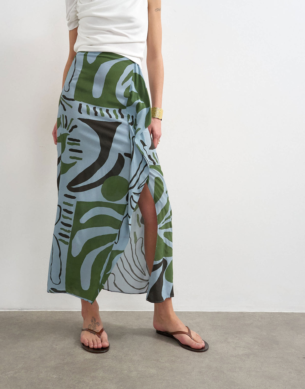 Topshop co ord sarong maxi skirt in blue abstract leaf print