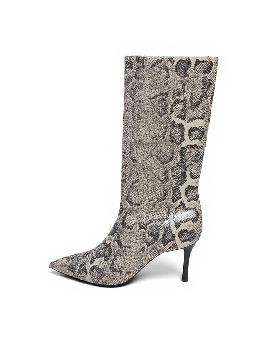 Topshop Tori knee high point toe boot in snake