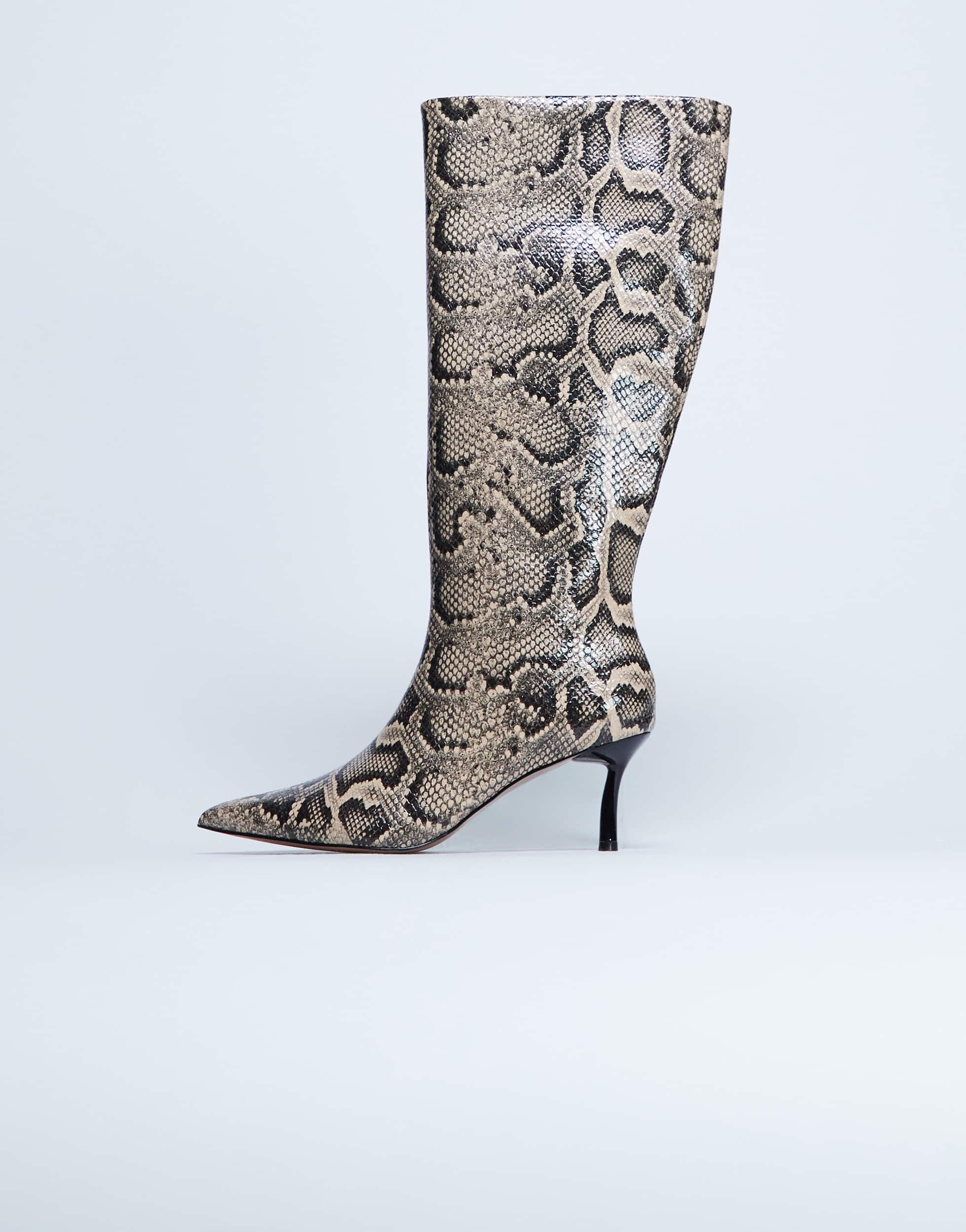 Topshop Tori knee high point toe boot in snake