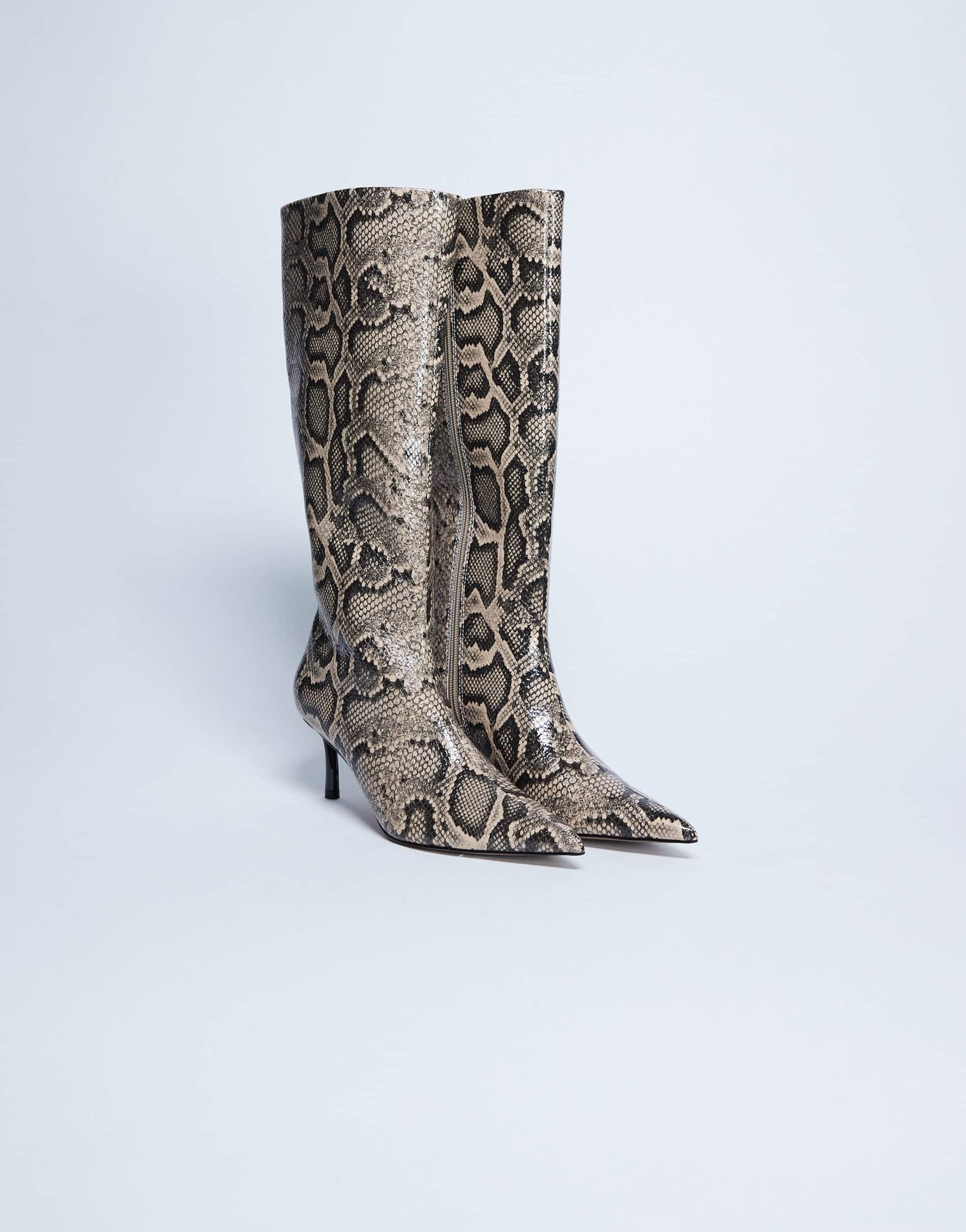 Topshop Tori knee high point toe boot in snake