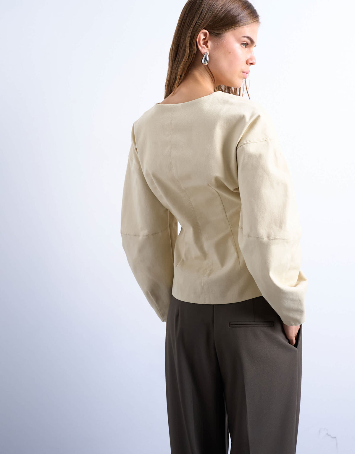 Topshop V neck ovoid sleeve top in cream