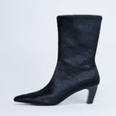 Topshop Poppy point toe ankle boot in black hair on real leather