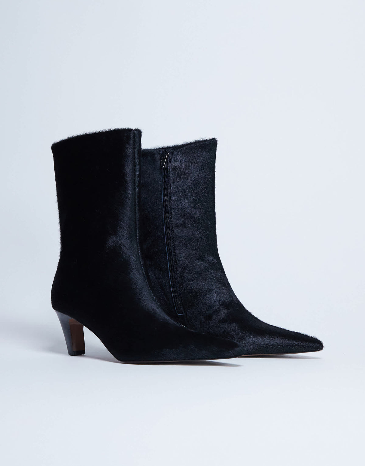 Topshop Poppy point toe ankle boot in black hair on real leather