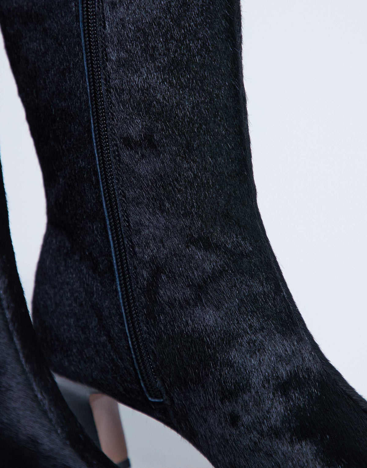 Topshop Poppy point toe ankle boot in black hair on real leather