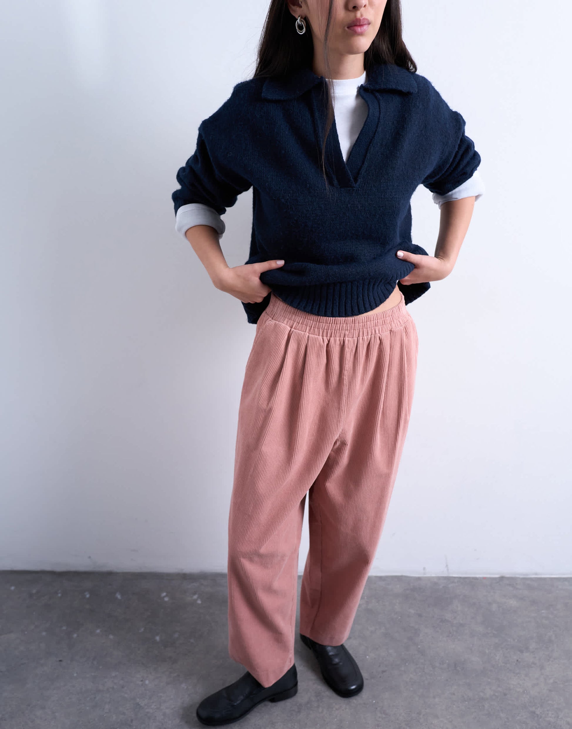 Topshop cord wide leg awkward length trouser in pink
