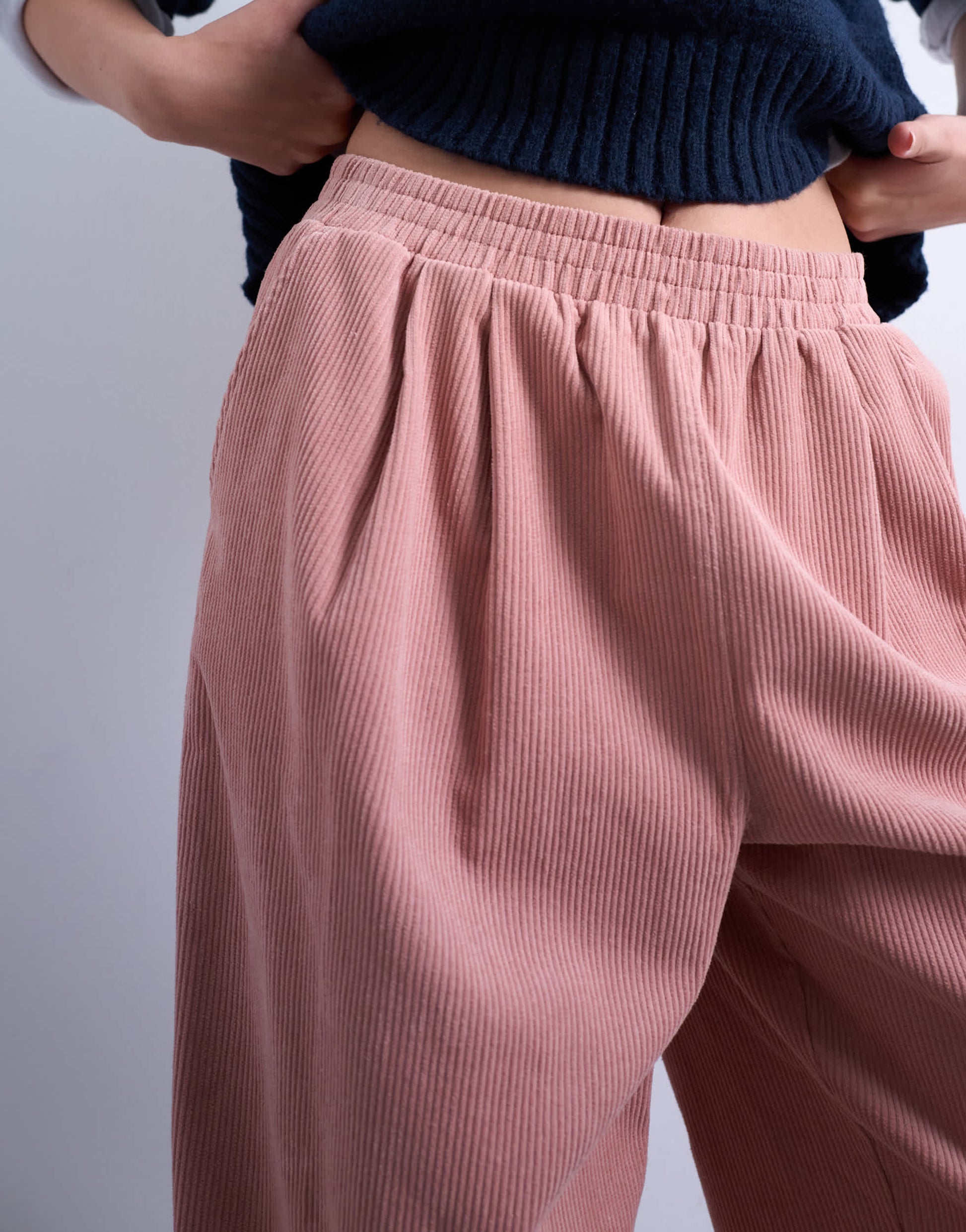 Topshop cord wide leg awkward length trouser in pink