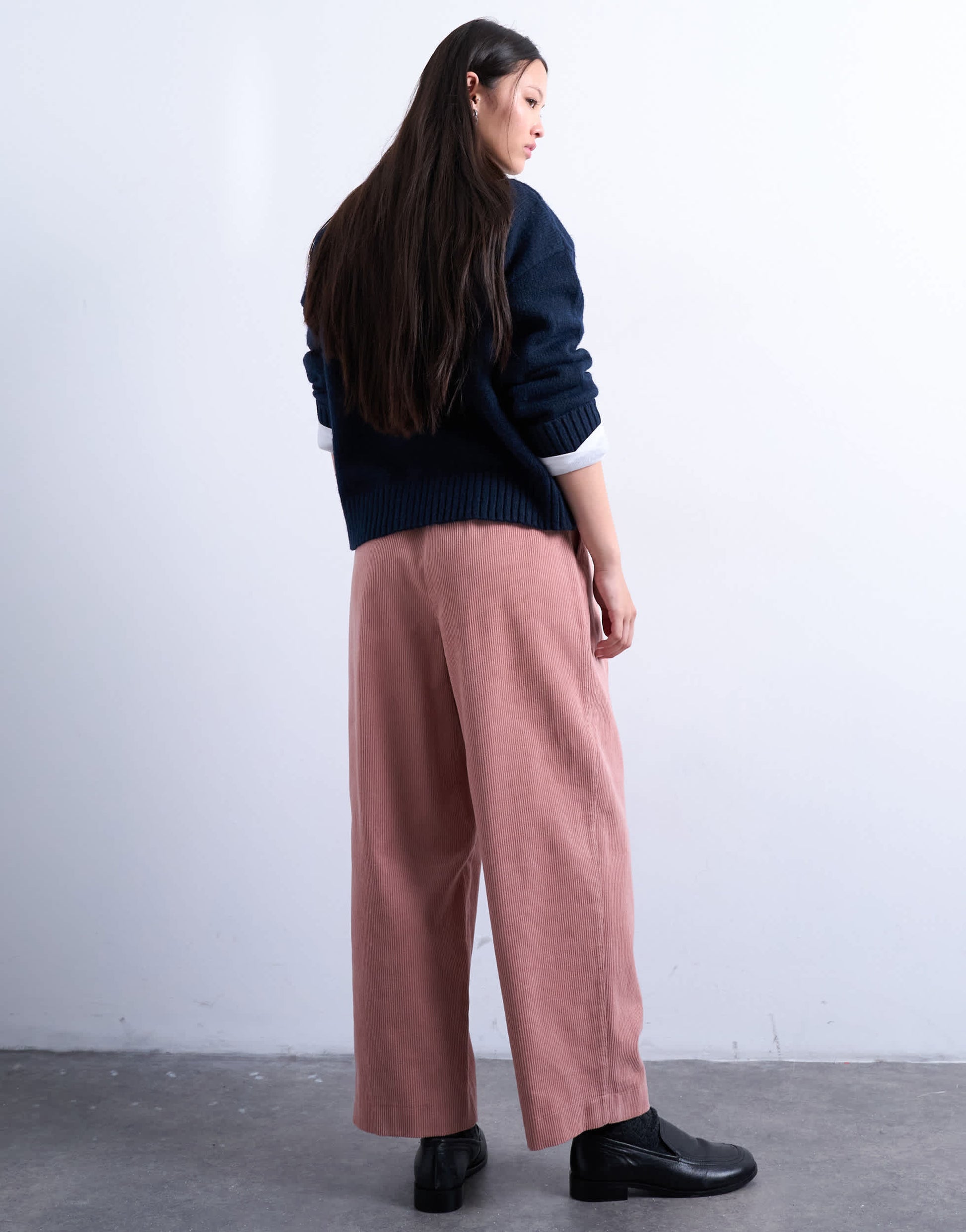 Topshop cord wide leg awkward length trouser in pink