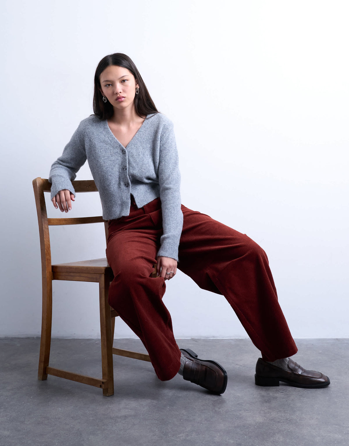 Topshop cord high rise barrel trouser in rust