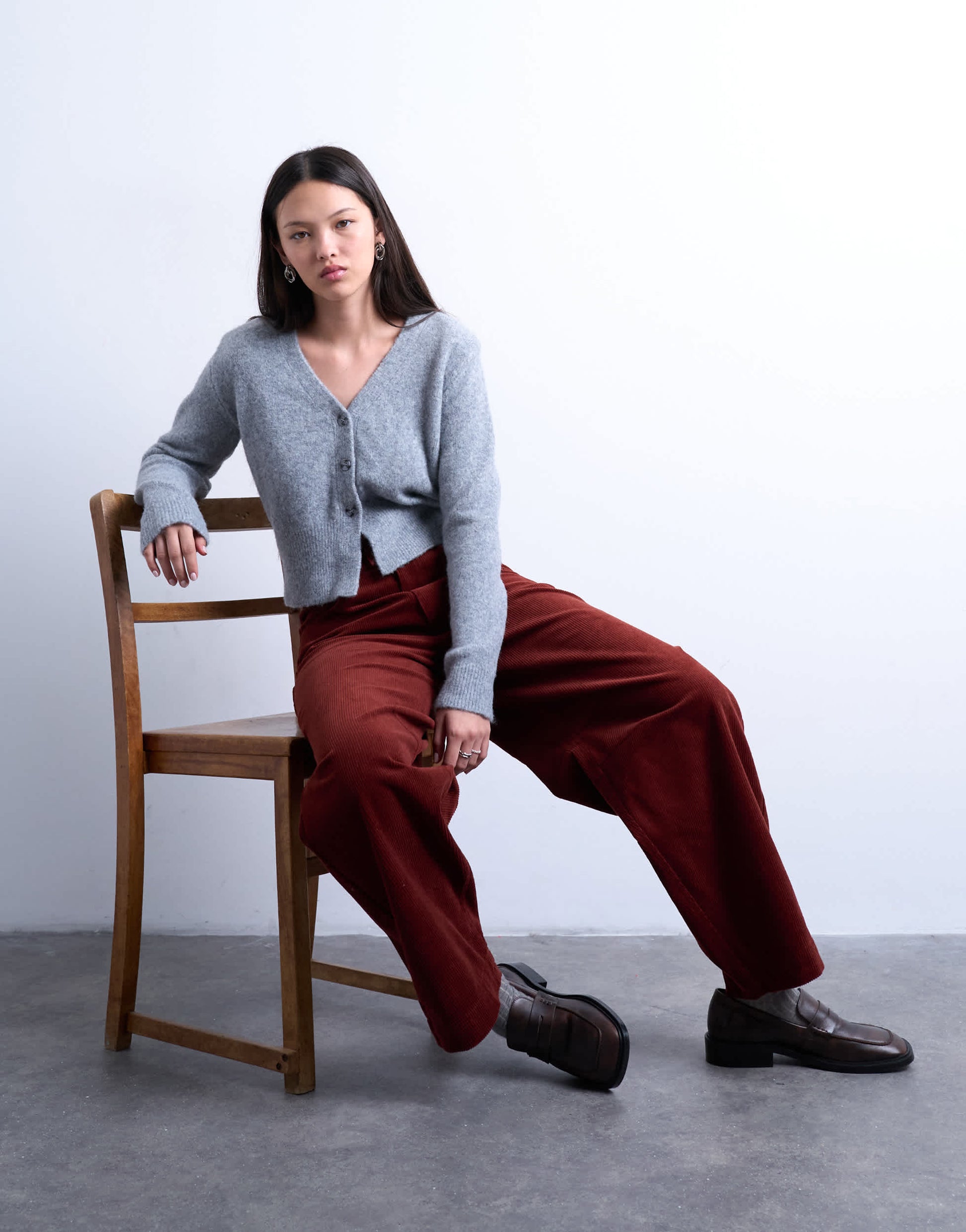 Topshop cord high rise barrel trouser in rust