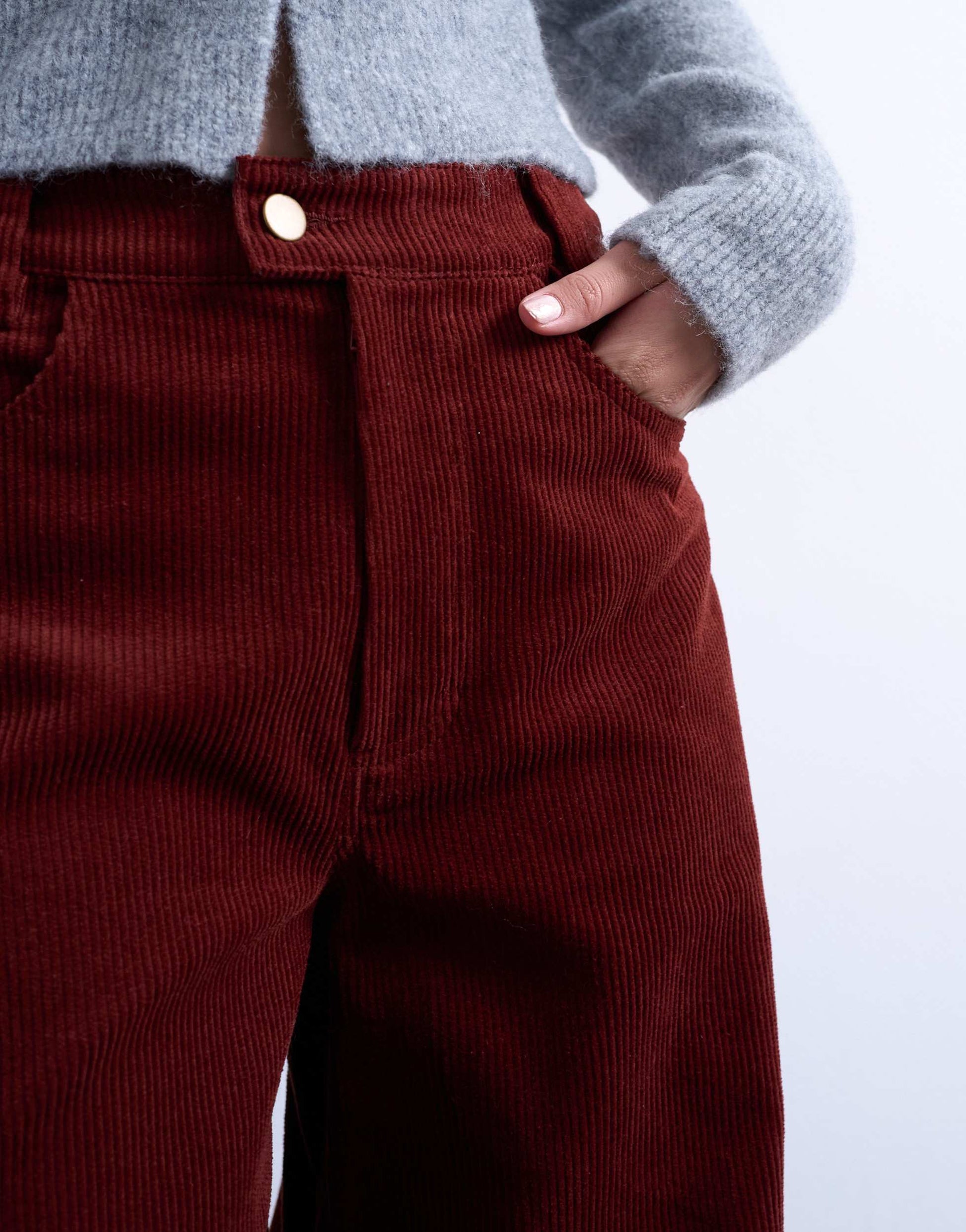 Topshop cord high rise barrel trouser in rust
