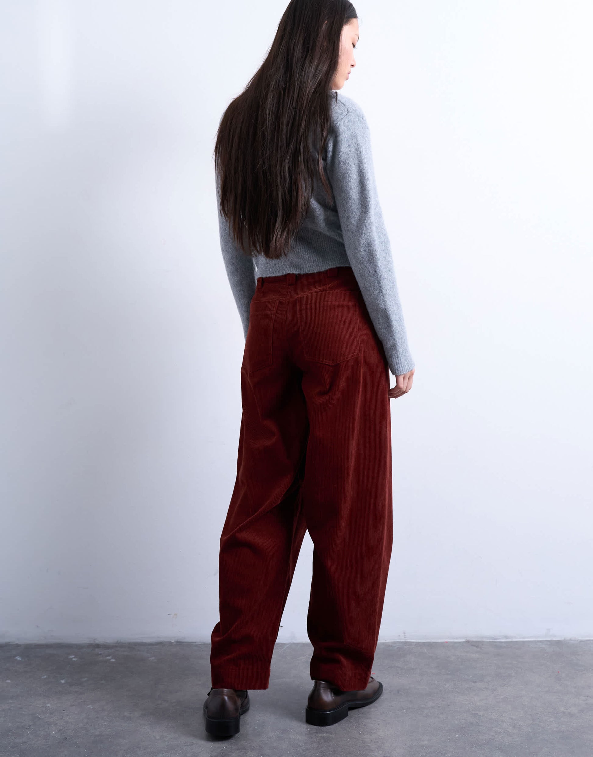 Topshop cord high rise barrel trouser in rust