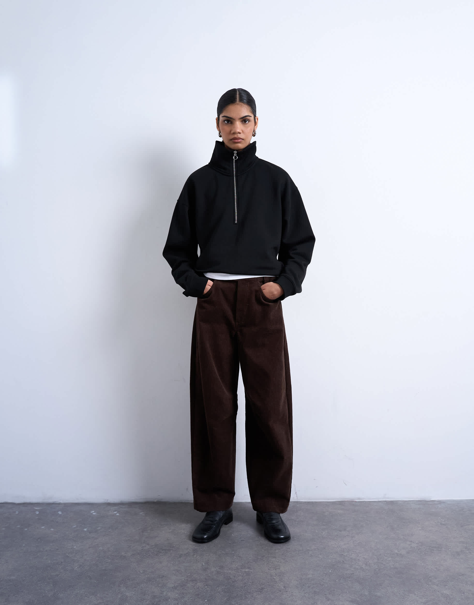 Topshop cord high rise barrel trouser in brown