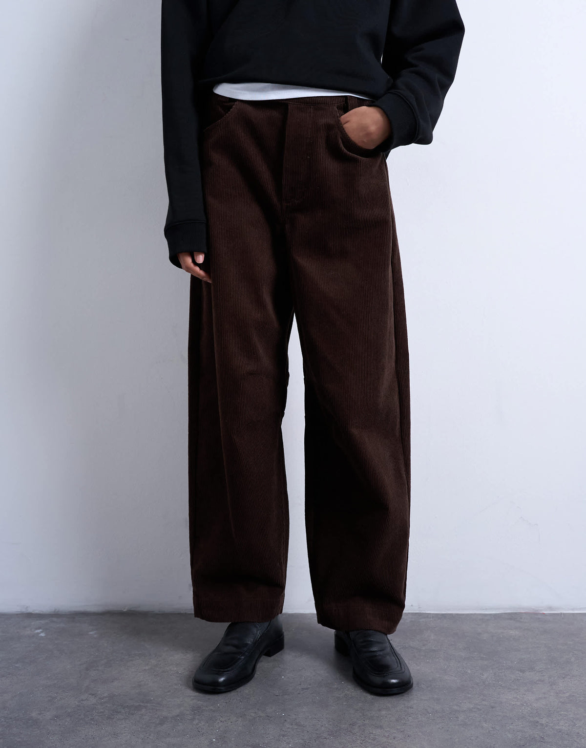 Topshop cord high rise barrel trouser in brown
