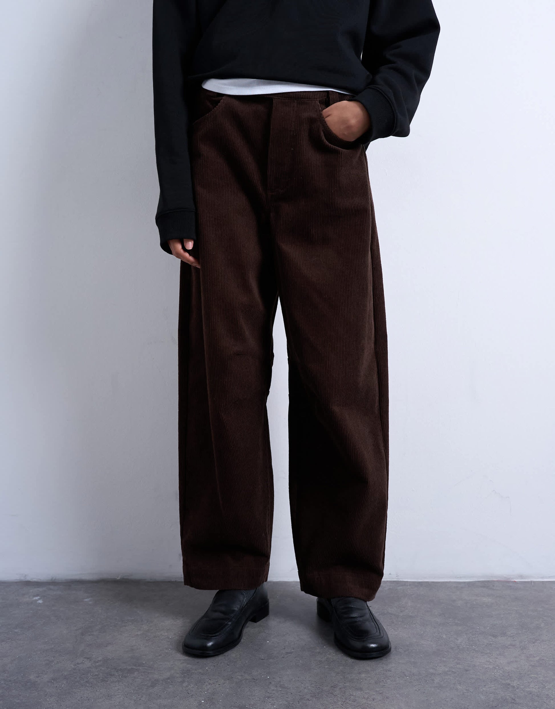 Topshop cord high rise barrel trouser in brown