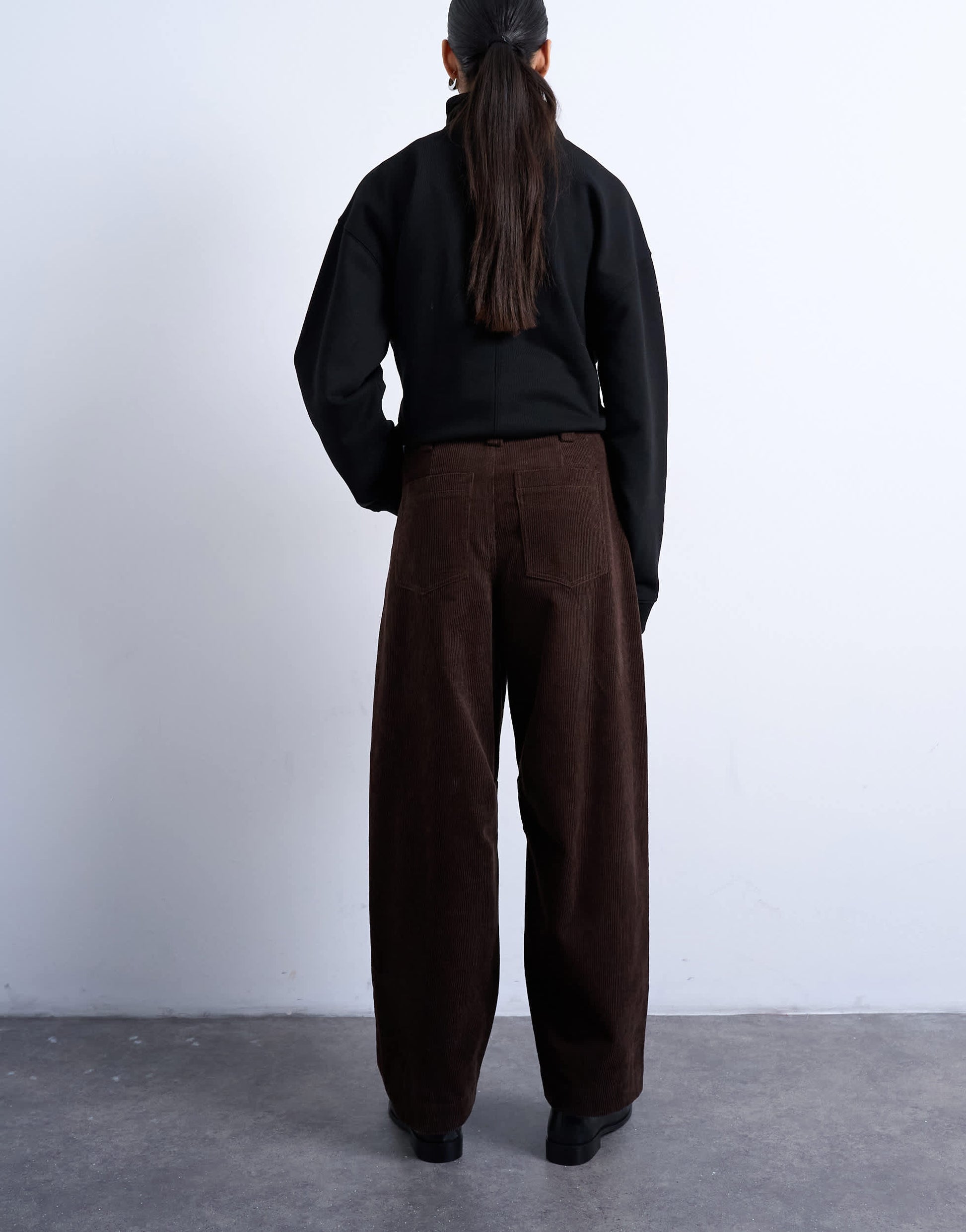 Topshop cord high rise barrel trouser in brown