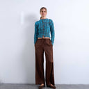 Topshop satin tie waist wide leg trouser in chocolate