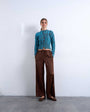 Topshop satin tie waist wide leg trouser in chocolate